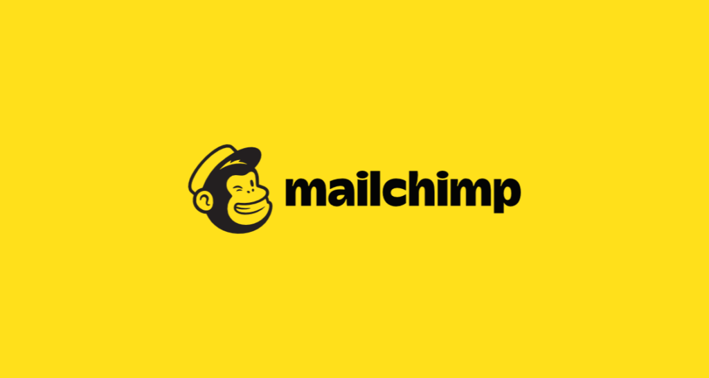 Mailchimp logo ion black on a yellow background.
