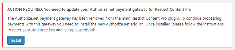 Admin notice about new Authorize.net add-on for RCP