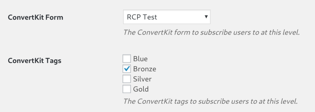 ConvertKit subscription level settings