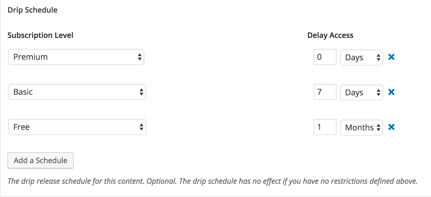 Content Type drip settings on the page edit screen.